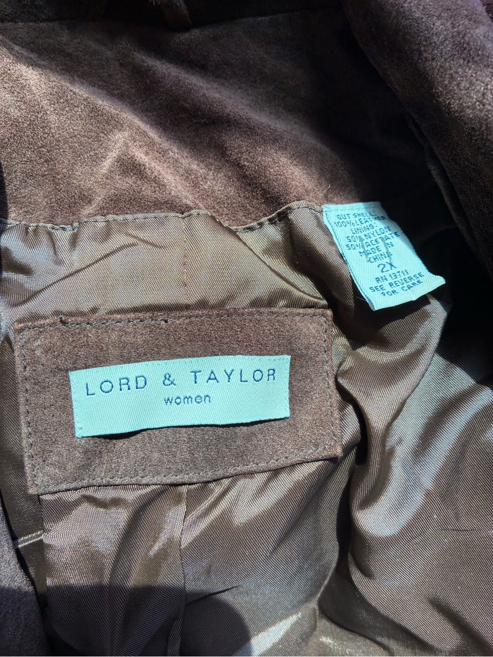 Lord & Taylor Oversized Fall Brown Suede Leather Jacket size 2X - Picture 5 of 8